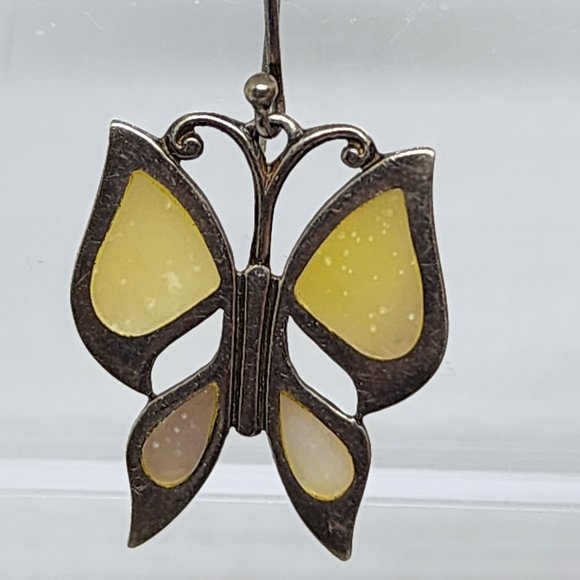 SINGLE EARRING - Vintage Sterling Silver BUTTERFLY Mother of Pearl Windowpane - Picture 1 of 7